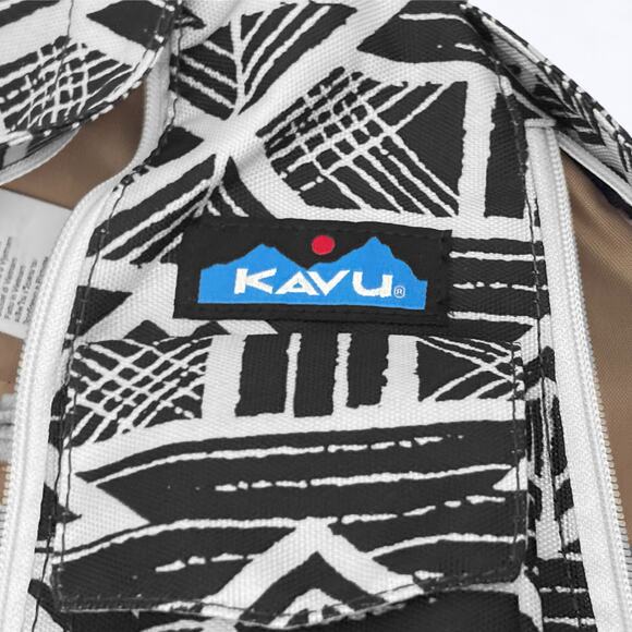 Kavu Black & White Geometric Print Canvas Rope Sling Crossbody Backpack Gorpcore - Picture 8 of 10